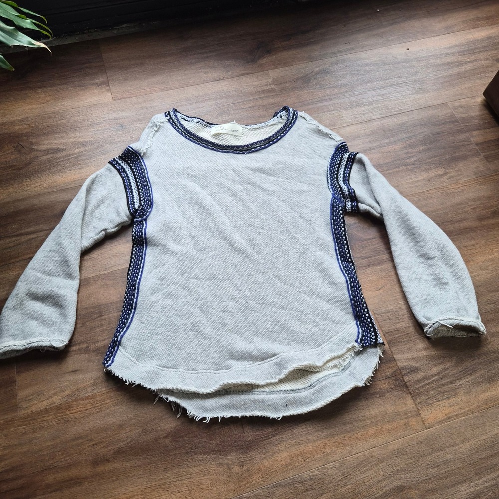 Vintage‎ Havana Womens Gray Knit Trim Distressed French Terry Top Small Beach